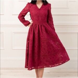 RACHEL PARCEL Collection Noel Lace Holiday Midi Dress Sz S‎ NWT
